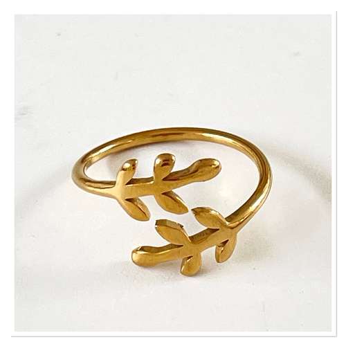 Gouden ring Leaves Olive