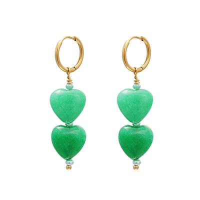 Golden rvs double heart earrings green