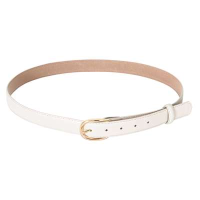 PU leather belt white with golden buckle.
