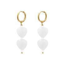 Golden double heart earrings white